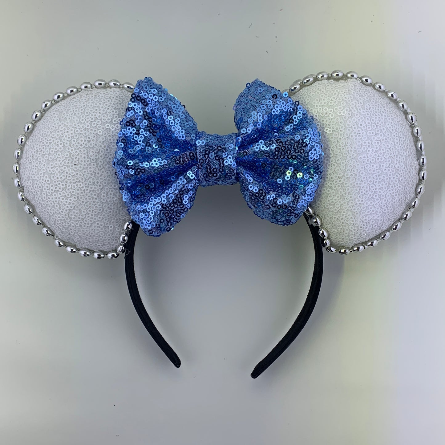 Sequin Ears For Dance Teams (White Base | Silver Beads)