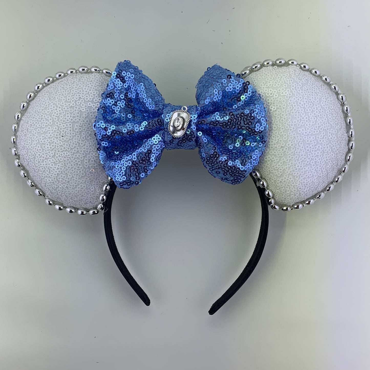 Sequin Ears For Dance Teams (White Base | Silver Beads)