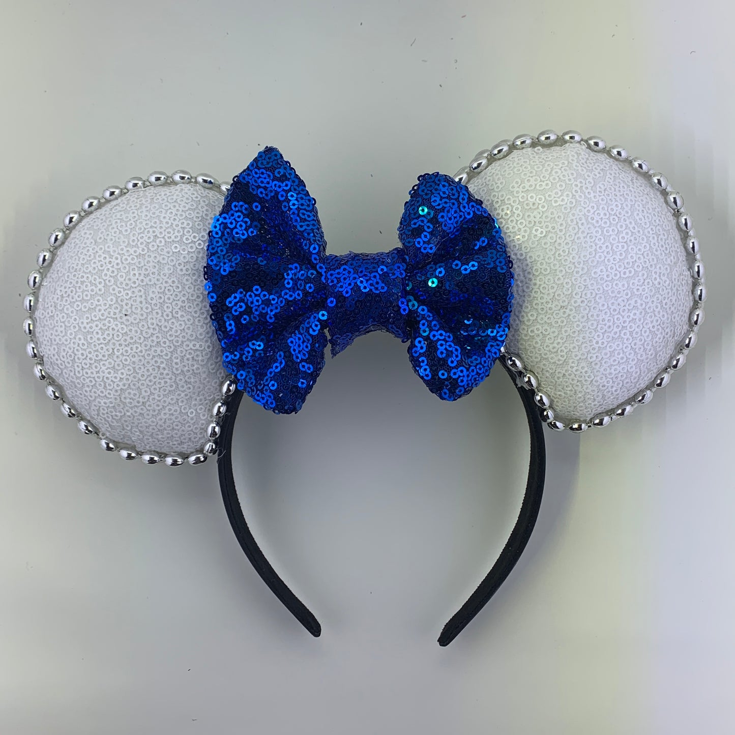 Sequin Ears For Dance Teams (White Base | Silver Beads)
