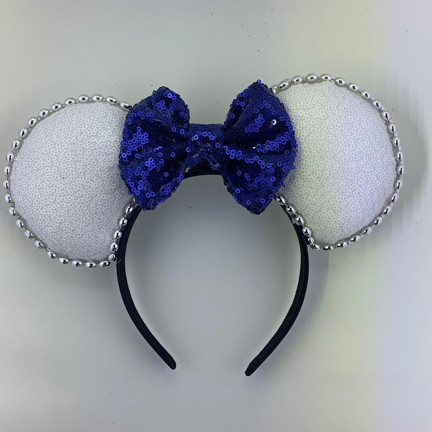 Sequin Ears For Dance Teams (White Base | Silver Beads)