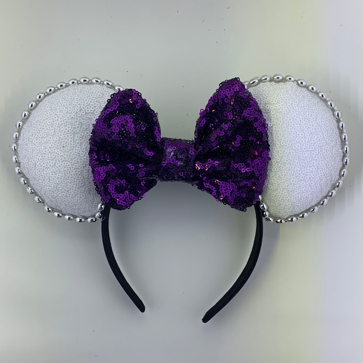 Sequin Ears For Dance Teams (White Base | Silver Beads)