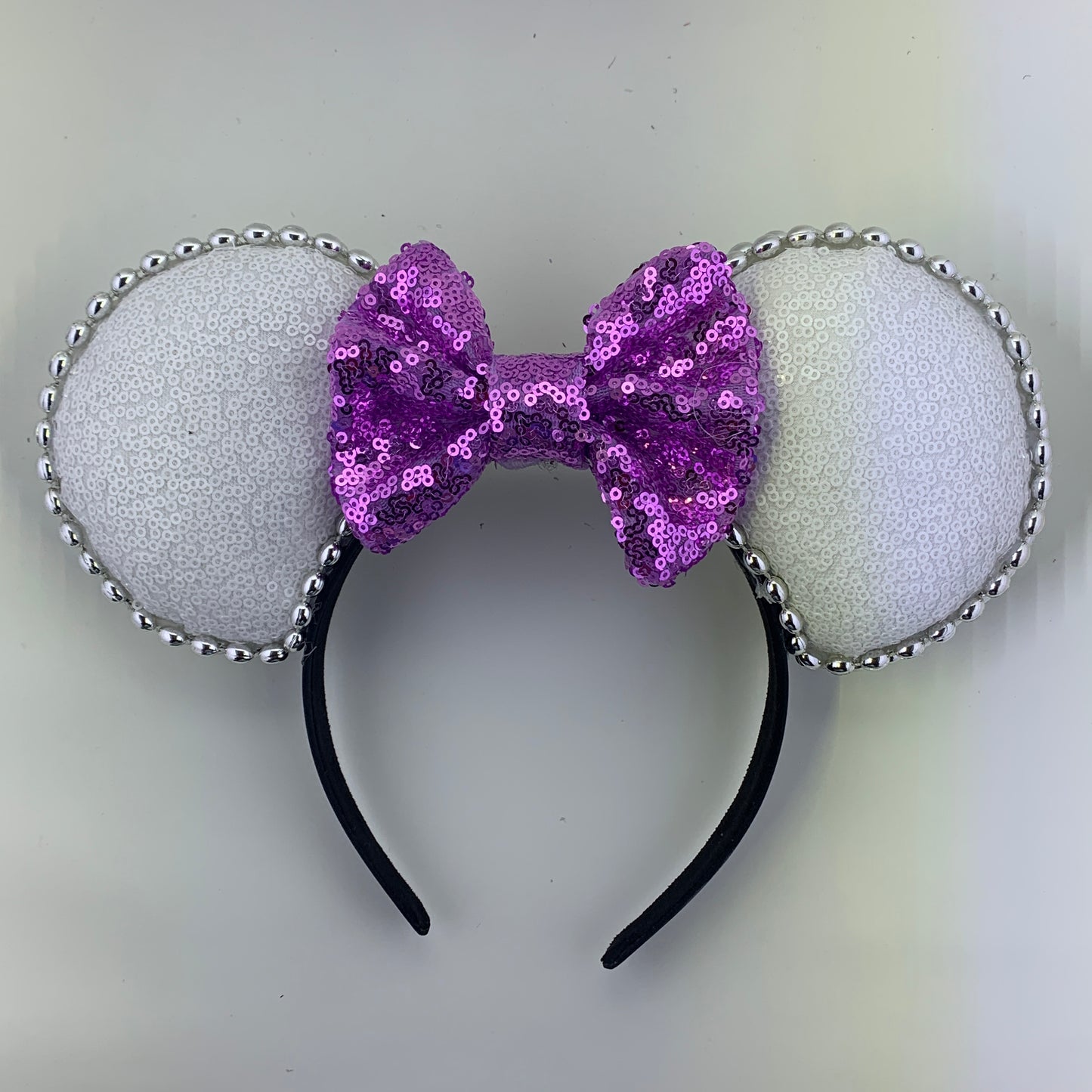 Sequin Ears For Dance Teams (White Base | Silver Beads)