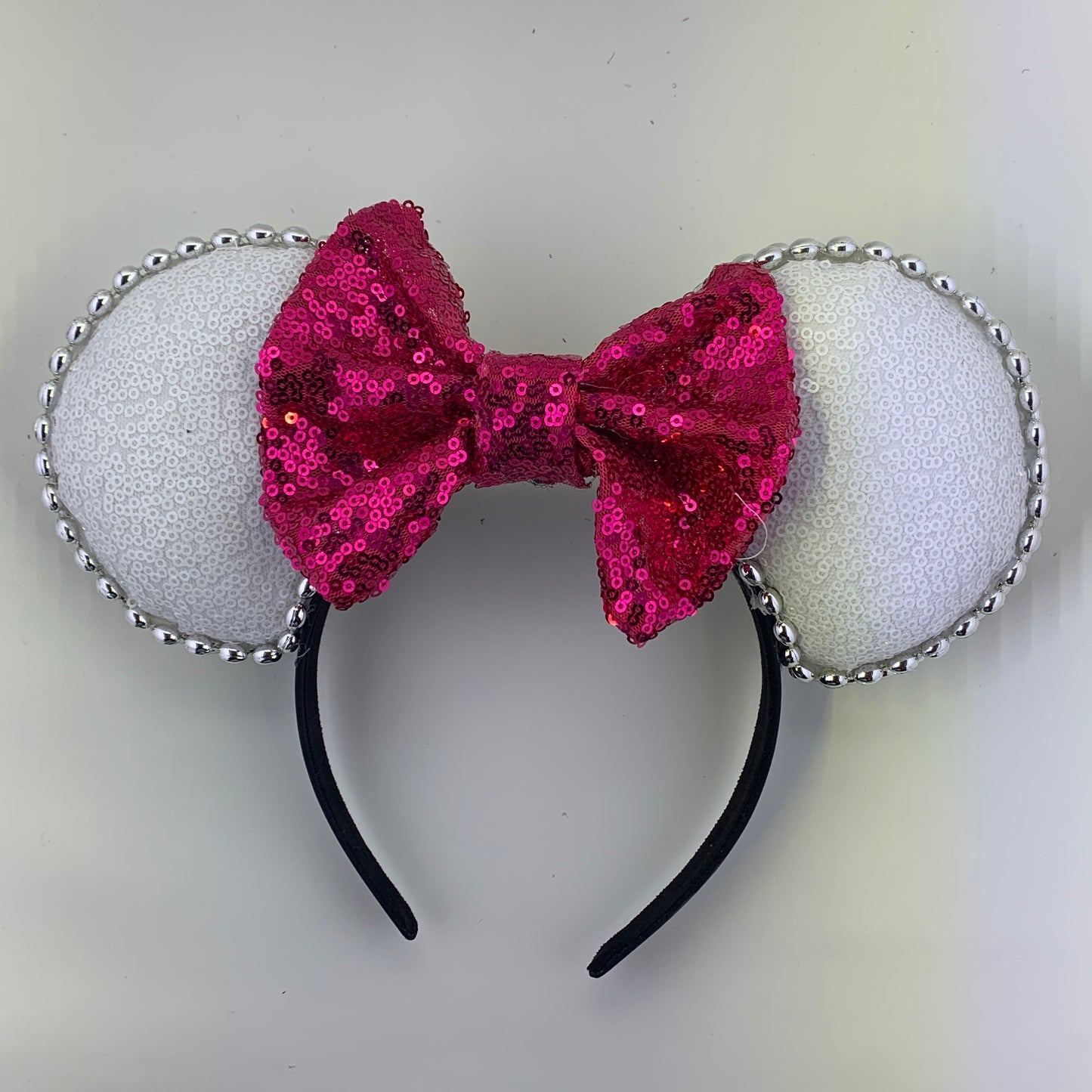 Sequin Ears For Dance Teams (White Base | Silver Beads)