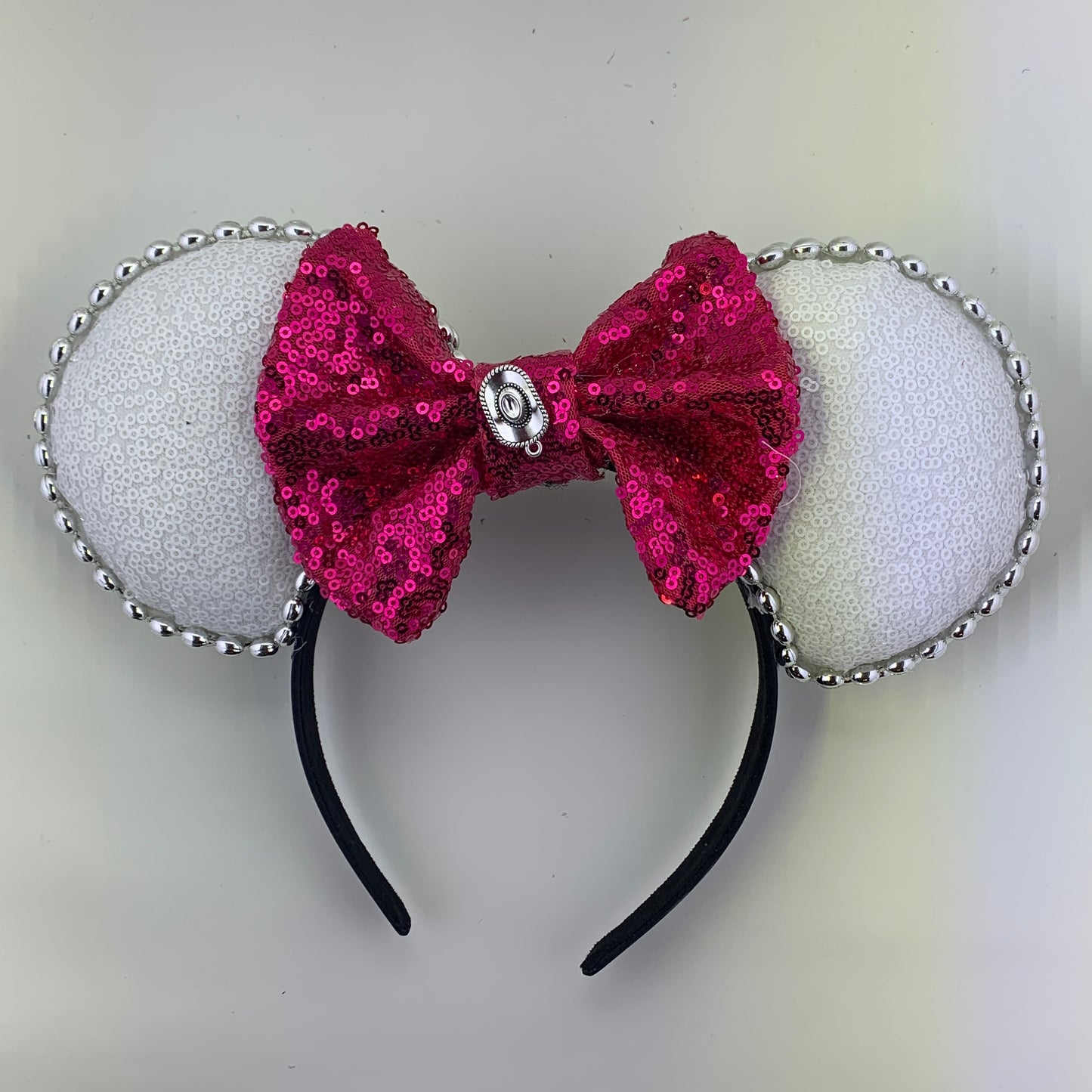 Sequin Ears For Dance Teams (White Base | Silver Beads)