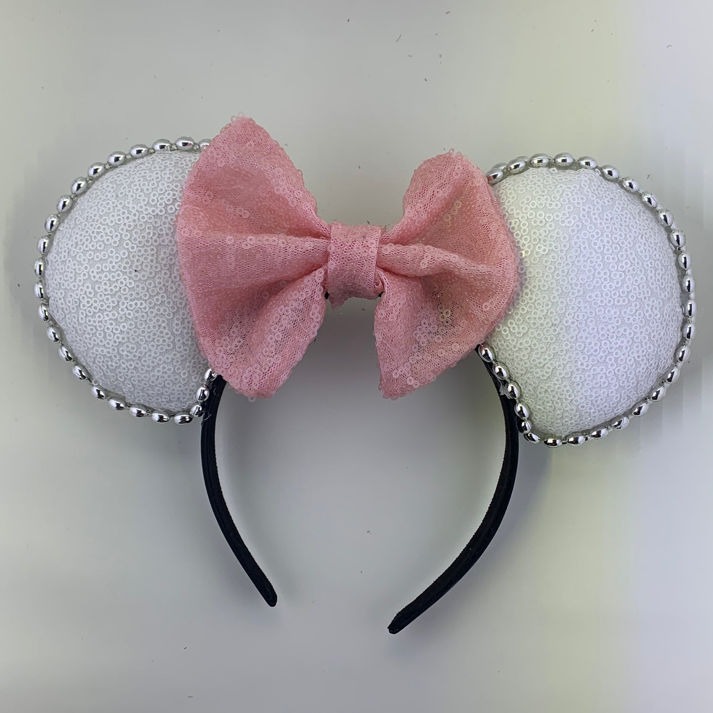 Sequin Ears For Dance Teams (White Base | Silver Beads)