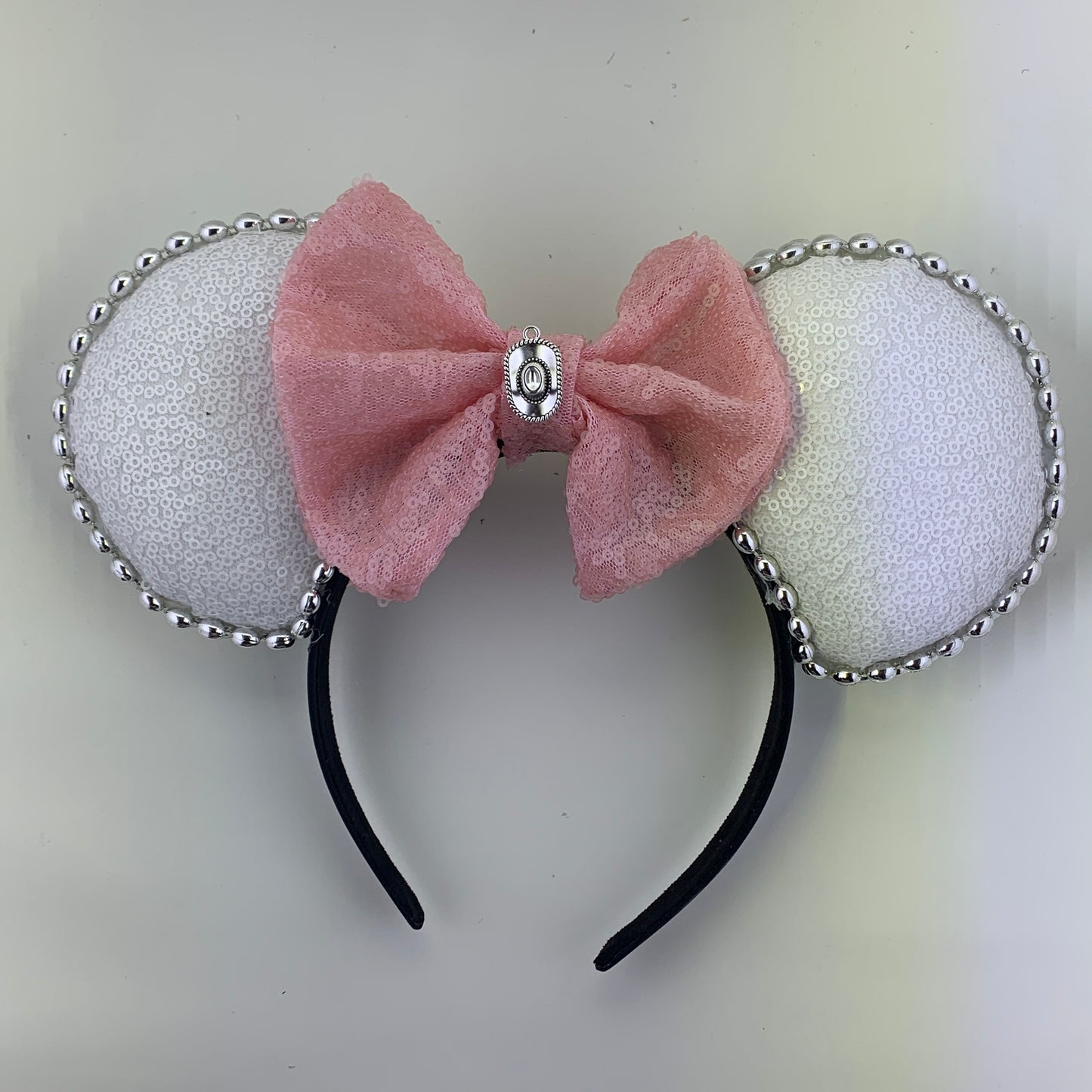 Sequin Ears For Dance Teams (White Base | Silver Beads)