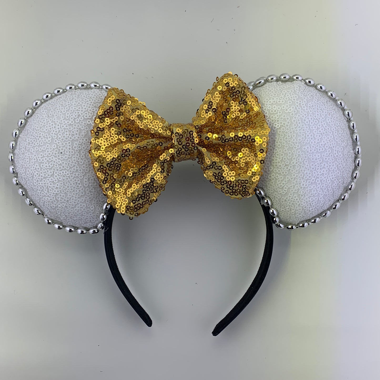 Sequin Ears For Dance Teams (White Base | Silver Beads)
