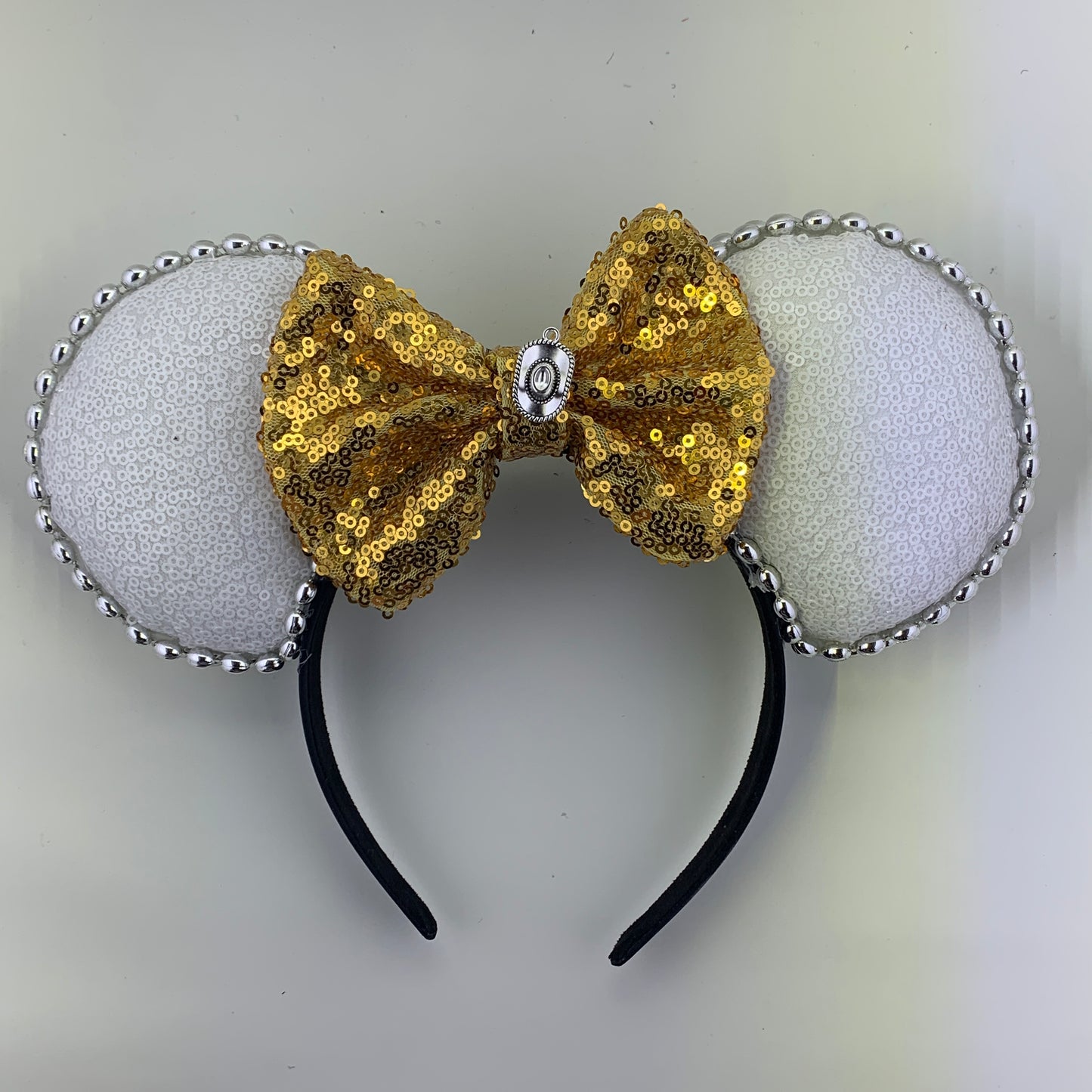 Sequin Ears For Dance Teams (White Base | Silver Beads)