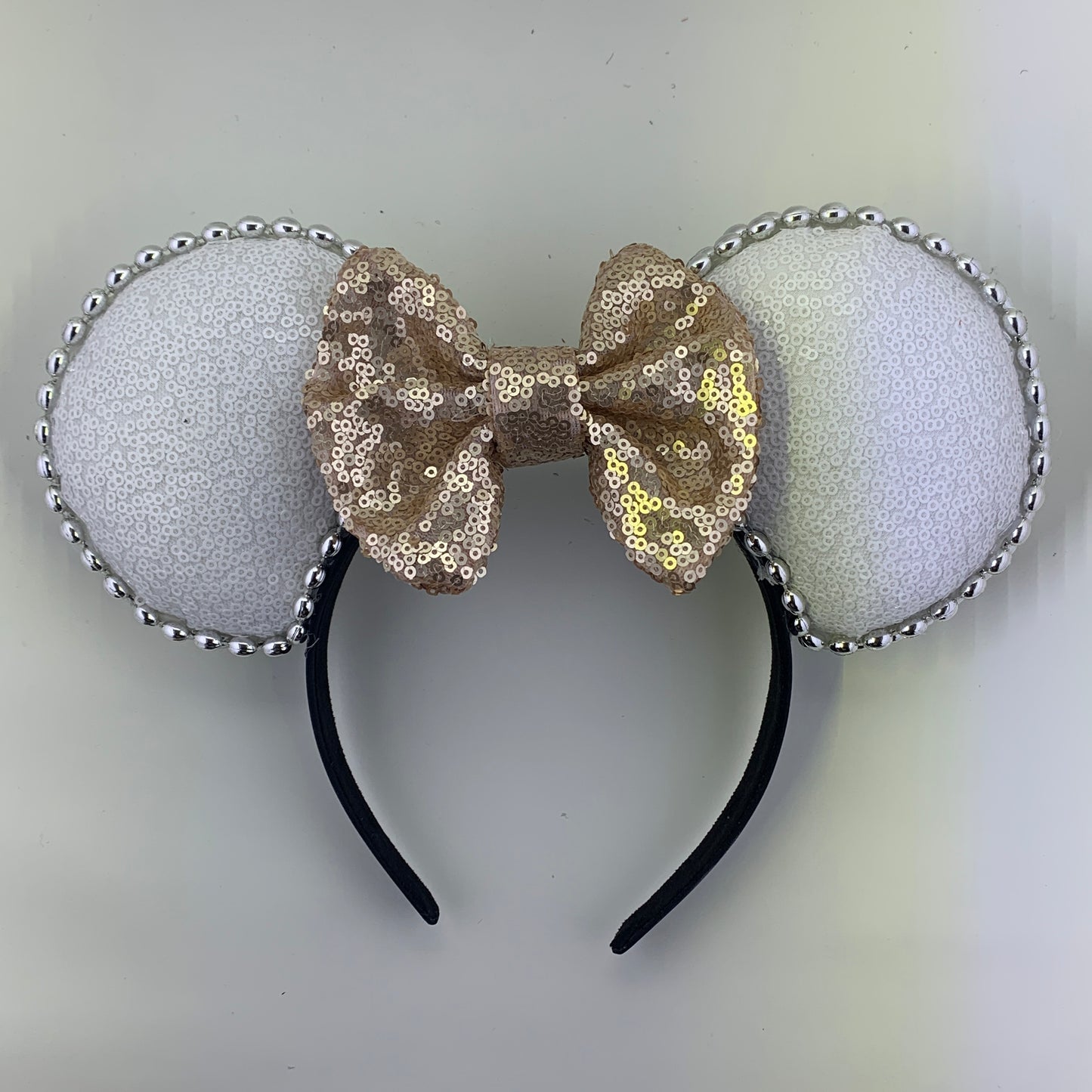 Sequin Ears For Dance Teams (White Base | Silver Beads)