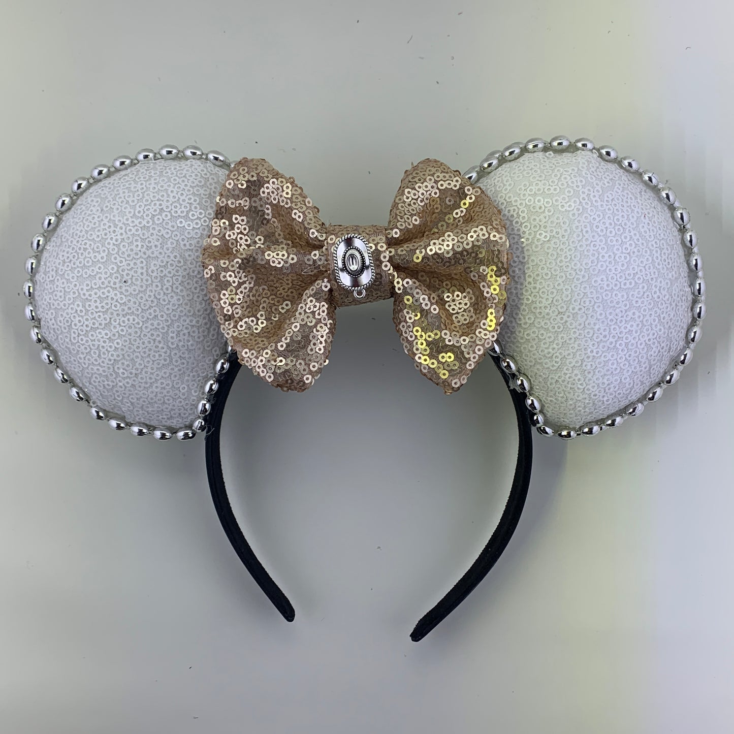 Sequin Ears For Dance Teams (White Base | Silver Beads)