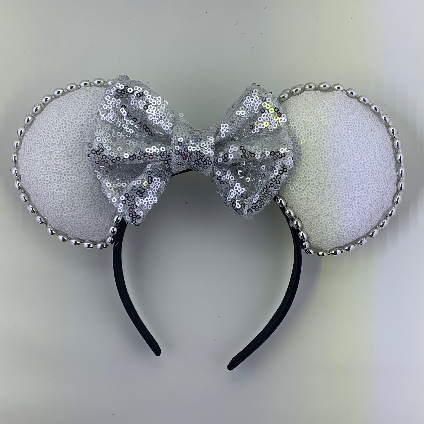 Sequin Ears For Dance Teams (White Base | Silver Beads)