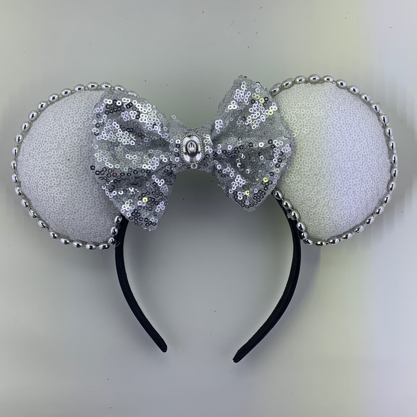 Sequin Ears For Dance Teams (White Base | Silver Beads)