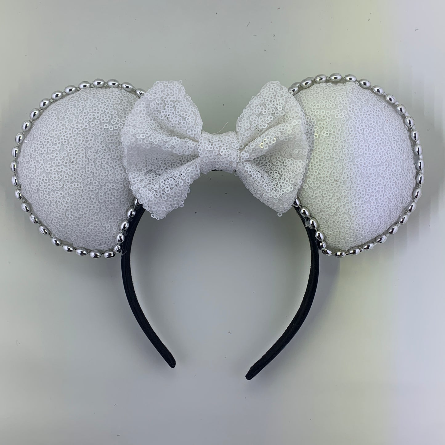 Sequin Ears For Dance Teams (White Base | Silver Beads)