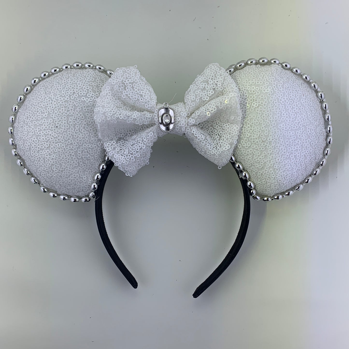 Sequin Ears For Dance Teams (White Base | Silver Beads)