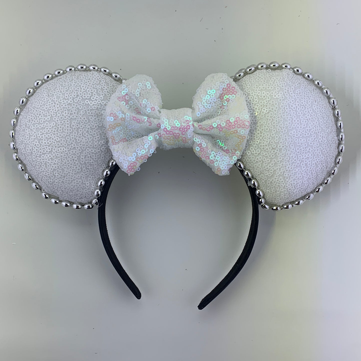Sequin Ears For Dance Teams (White Base | Silver Beads)