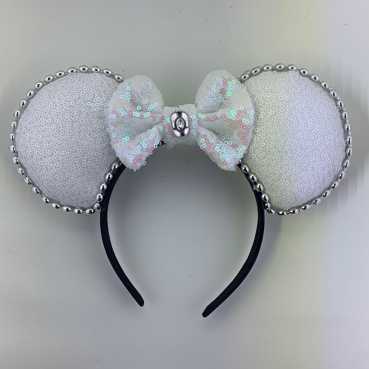 Sequin Ears For Dance Teams (White Base | Silver Beads)