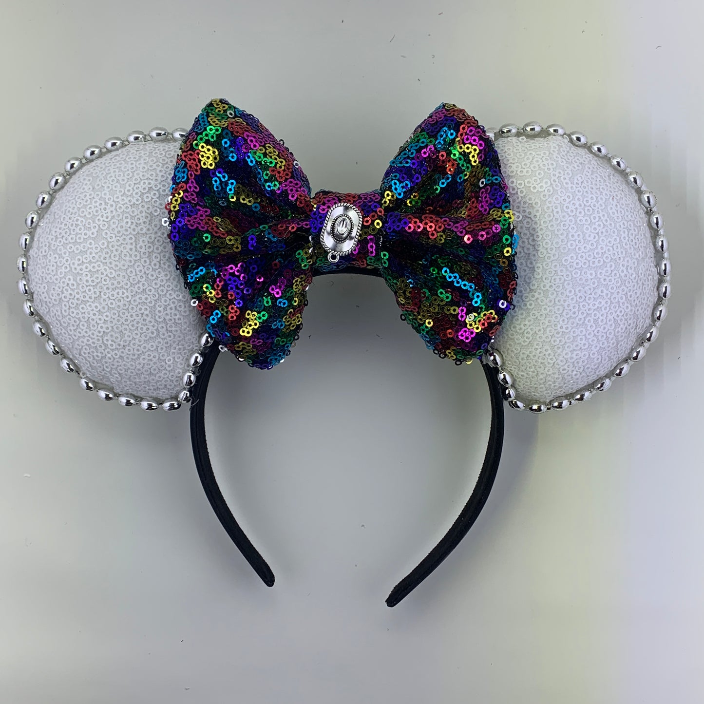 Sequin Ears For Dance Teams (White Base | Silver Beads)