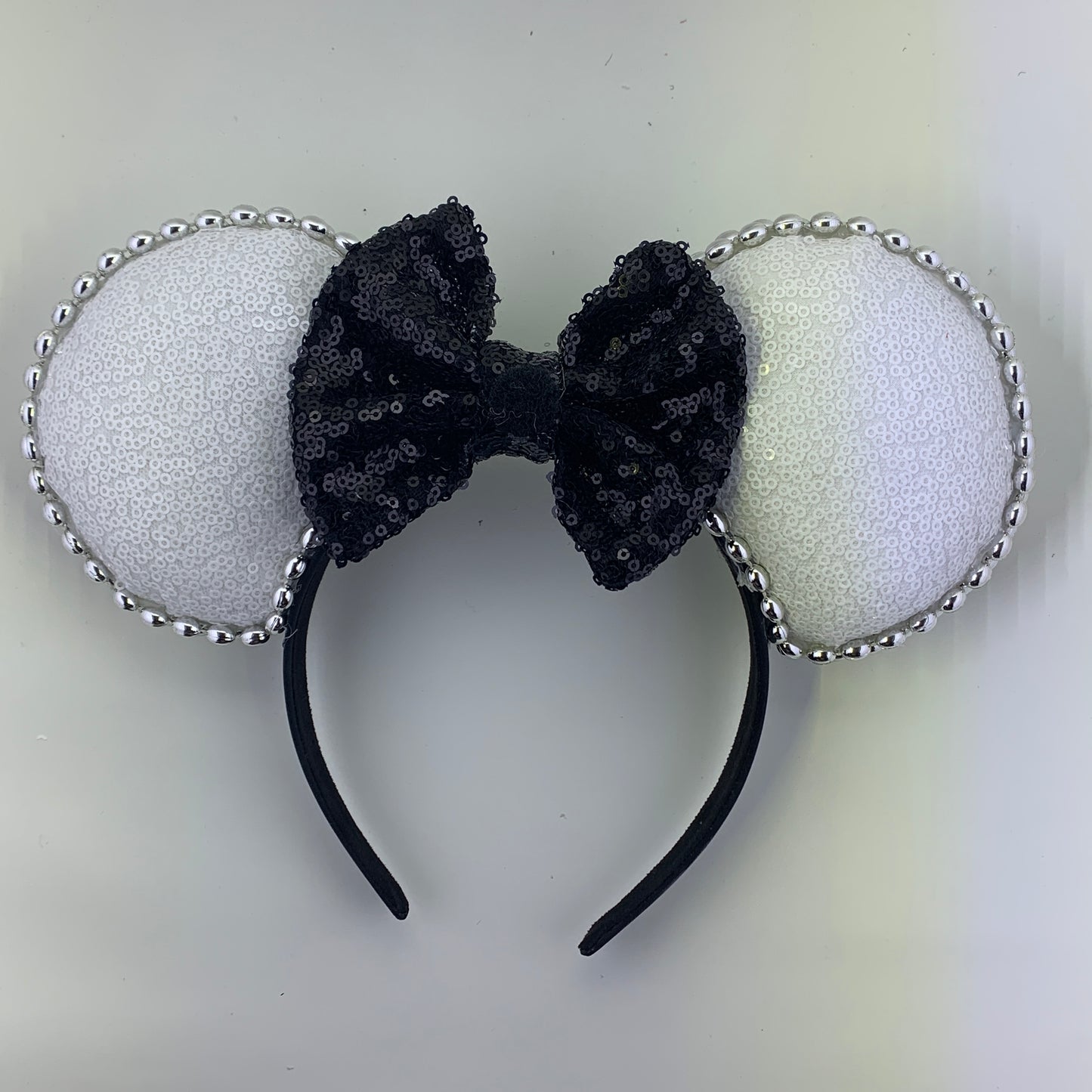 Sequin Ears For Dance Teams (White Base | Silver Beads)