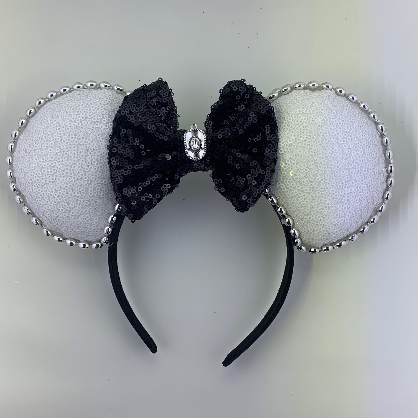 Sequin Ears For Dance Teams (White Base | Silver Beads)