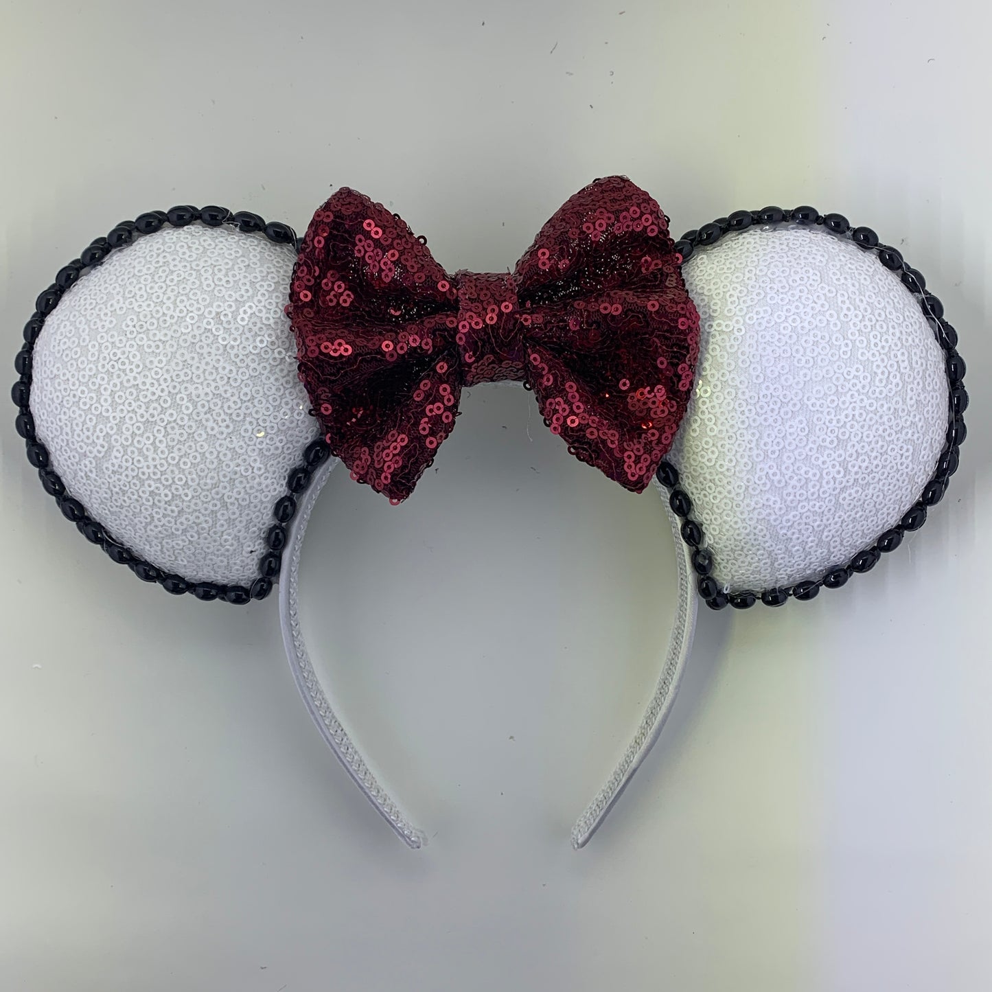 Sequin Ears For Dance Teams (White Base | Black Beads)