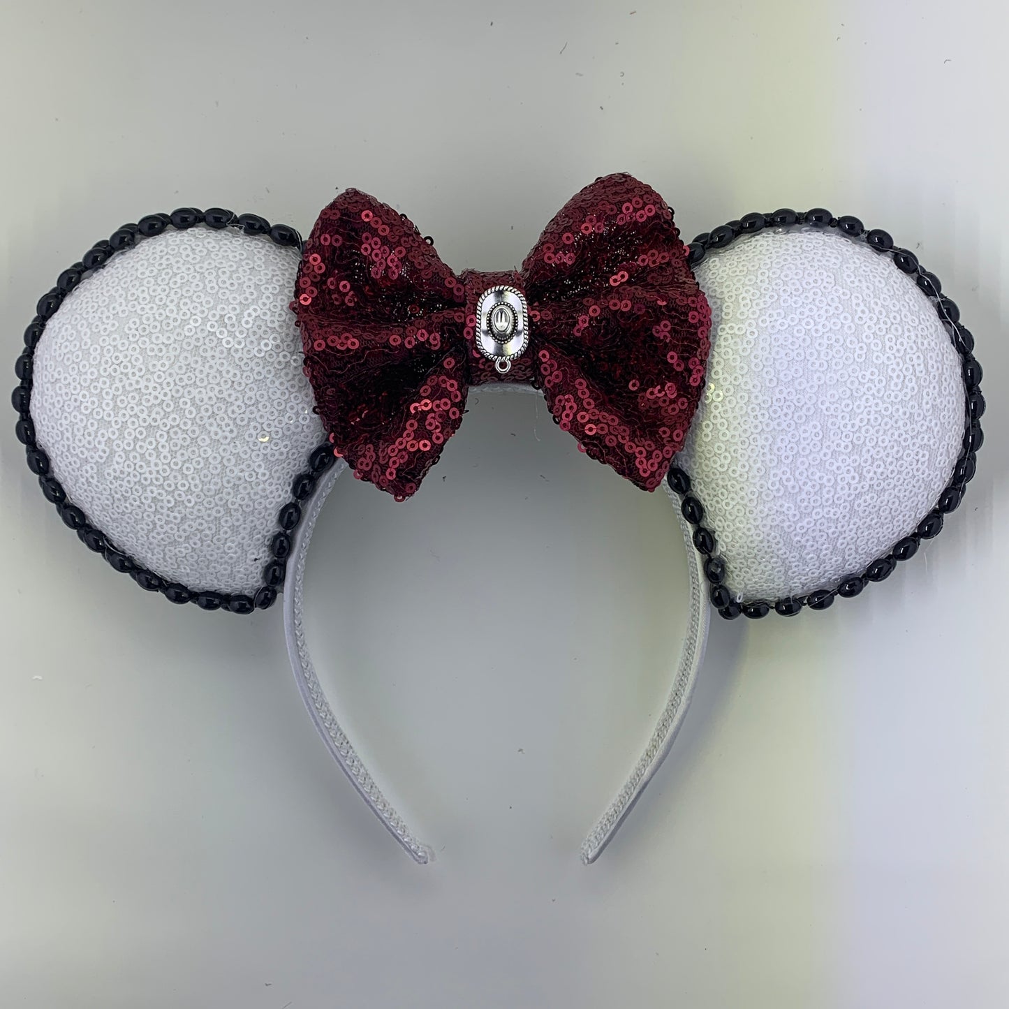 Sequin Ears For Dance Teams (White Base | Black Beads)