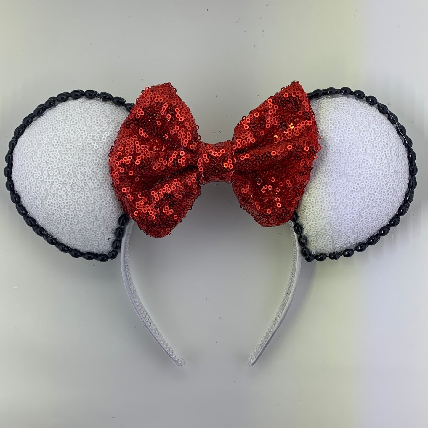 Sequin Ears For Dance Teams (White Base | Black Beads)