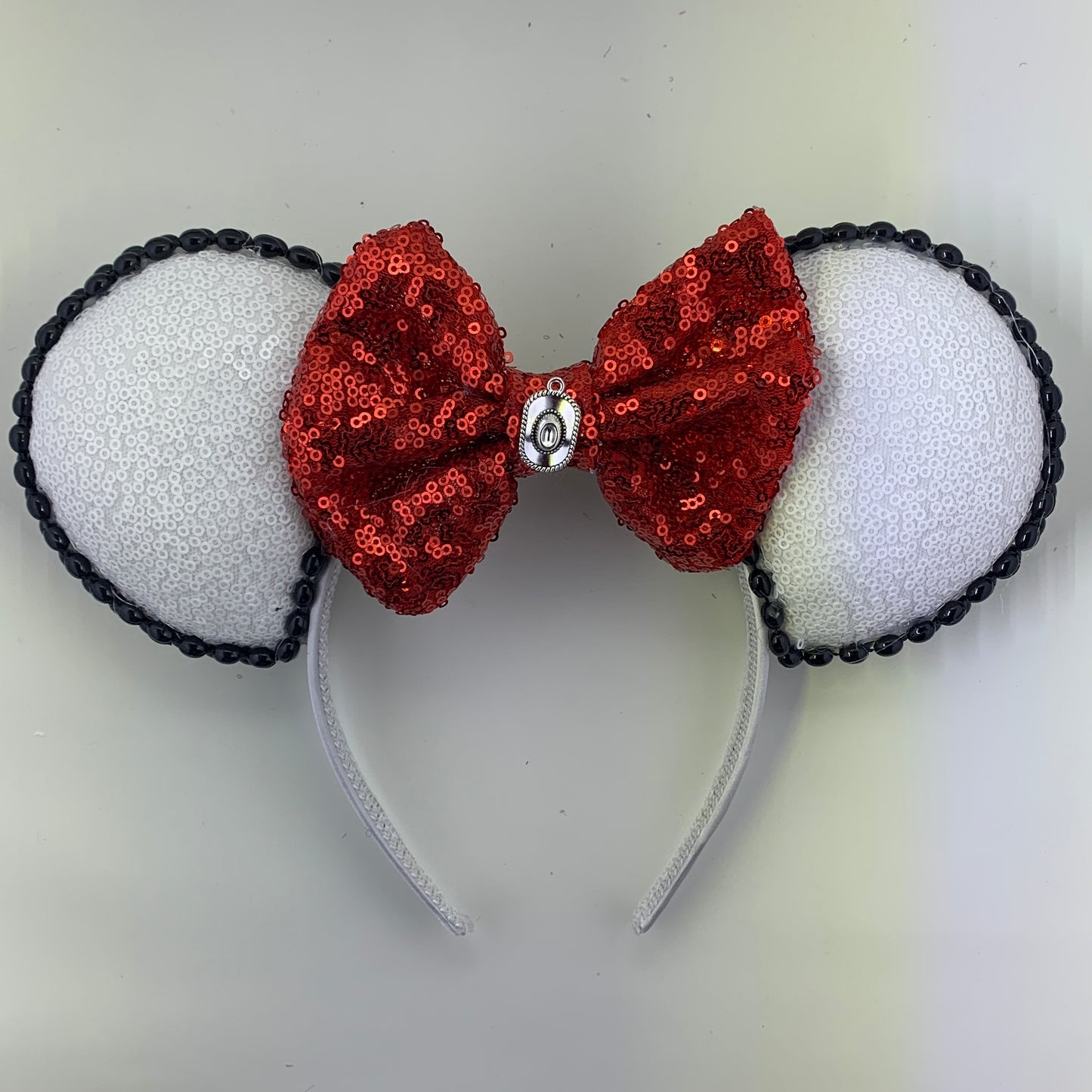 Sequin Ears For Dance Teams (White Base | Black Beads)