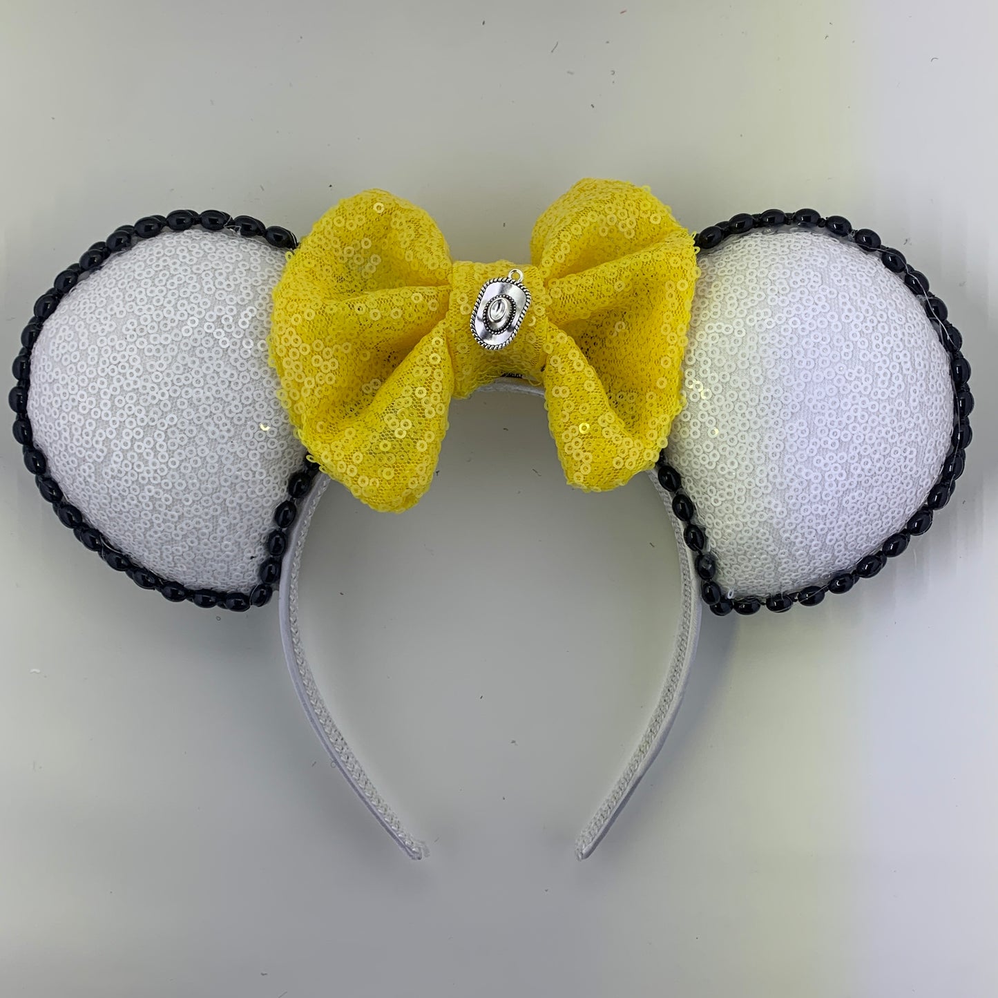 Sequin Ears For Dance Teams (White Base | Black Beads)