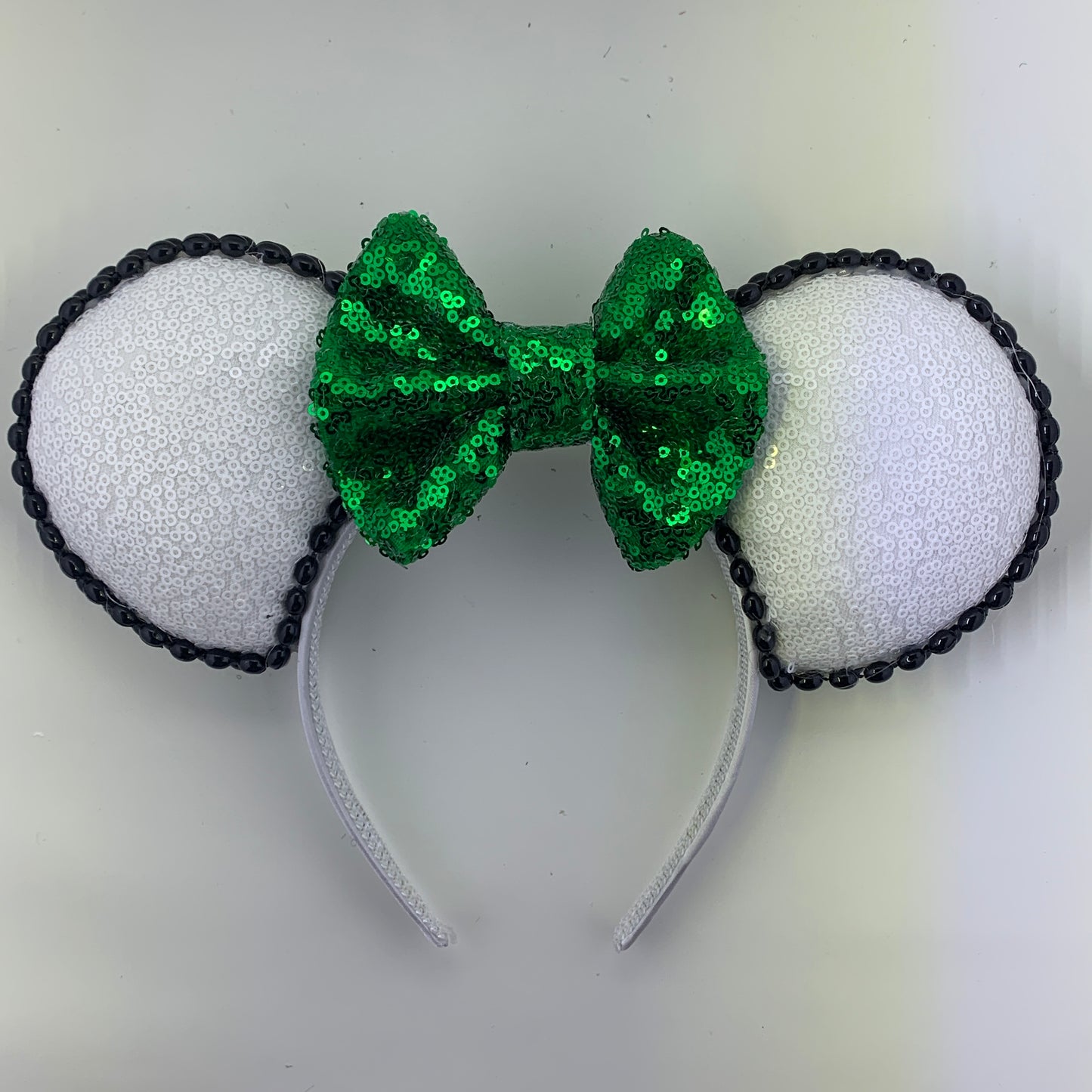Sequin Ears For Dance Teams (White Base | Black Beads)