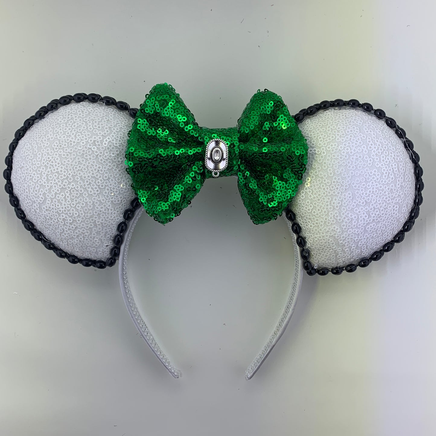 Sequin Ears For Dance Teams (White Base | Black Beads)