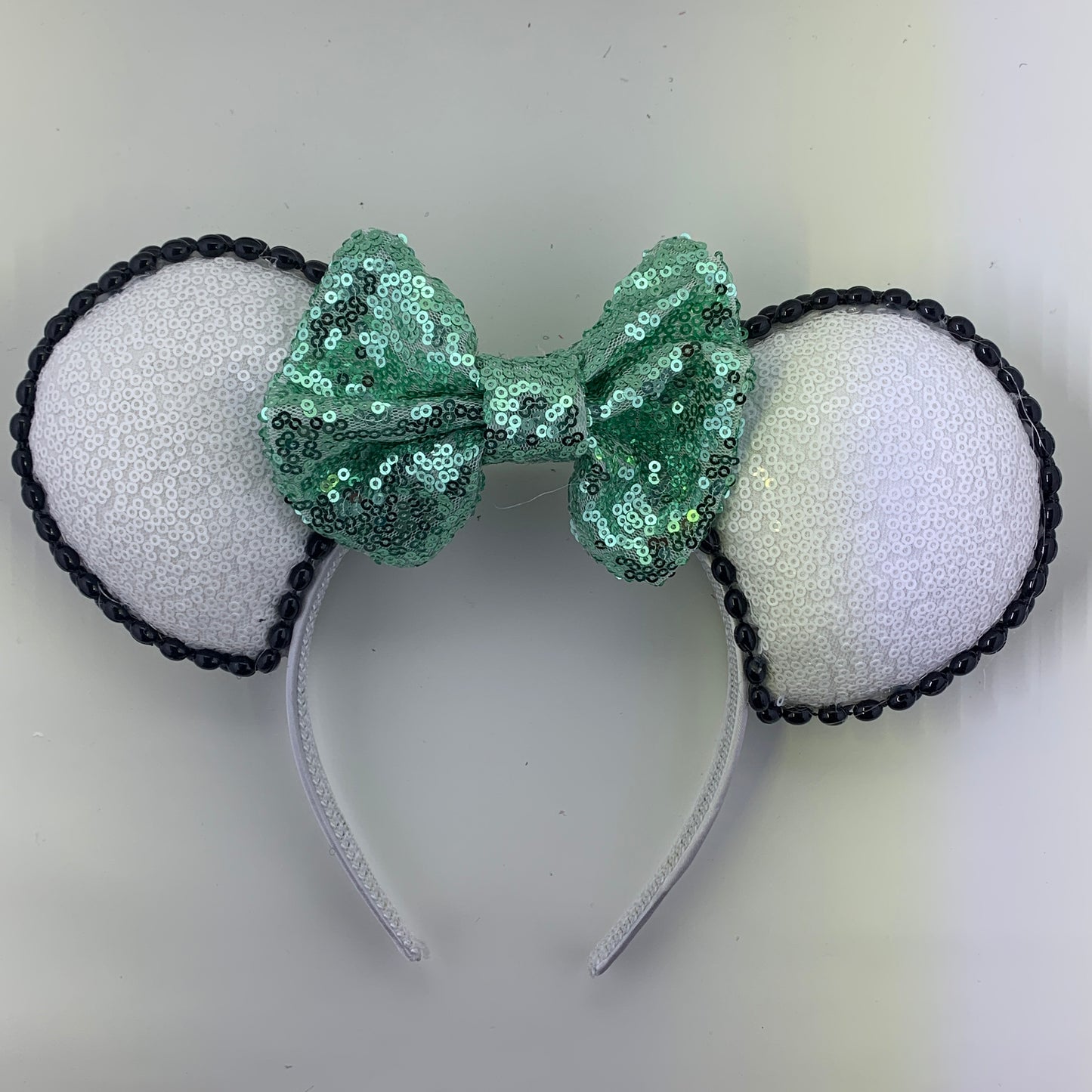 Sequin Ears For Dance Teams (White Base | Black Beads)