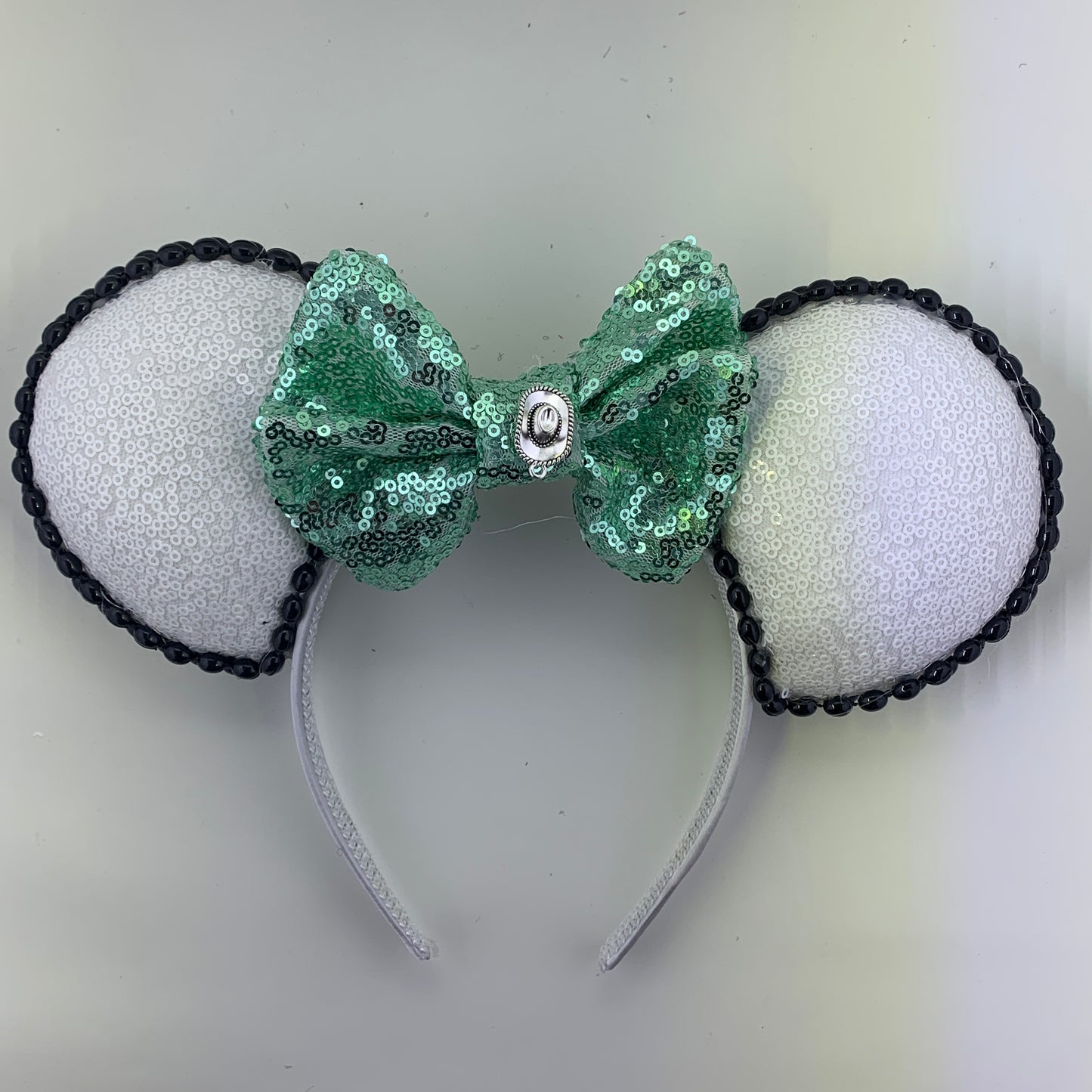Sequin Ears For Dance Teams (White Base | Black Beads)