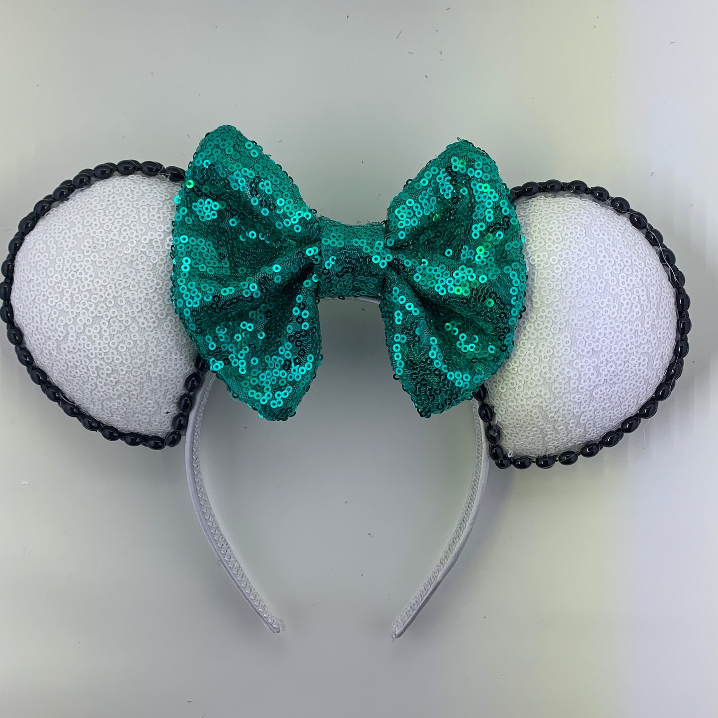 Sequin Ears For Dance Teams (White Base | Black Beads)
