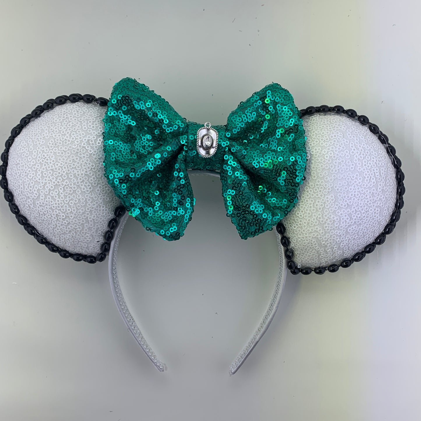 Sequin Ears For Dance Teams (White Base | Black Beads)