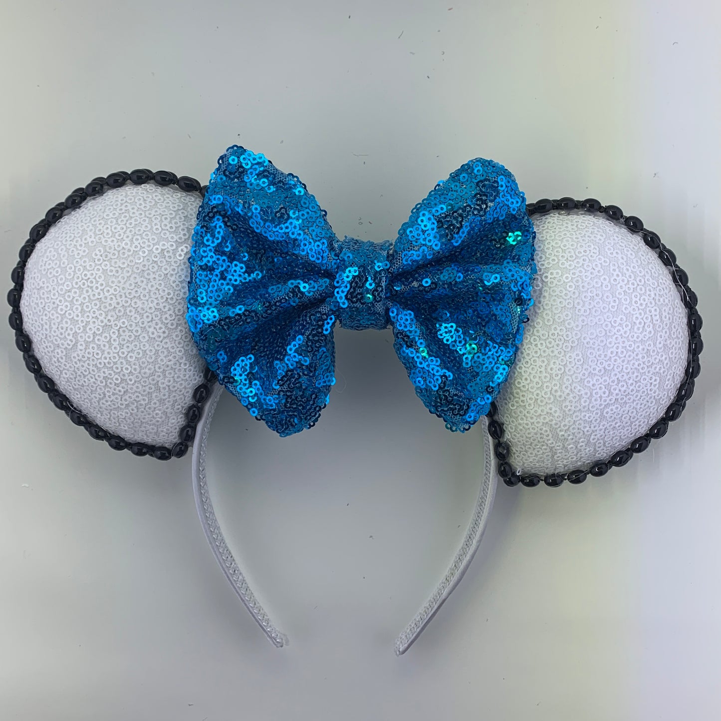 Sequin Ears For Dance Teams (White Base | Black Beads)