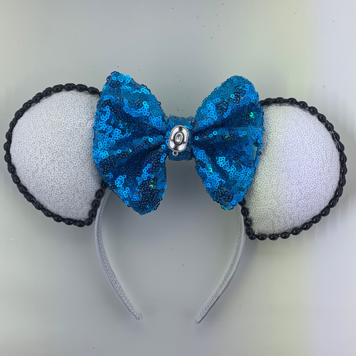 Sequin Ears For Dance Teams (White Base | Black Beads)
