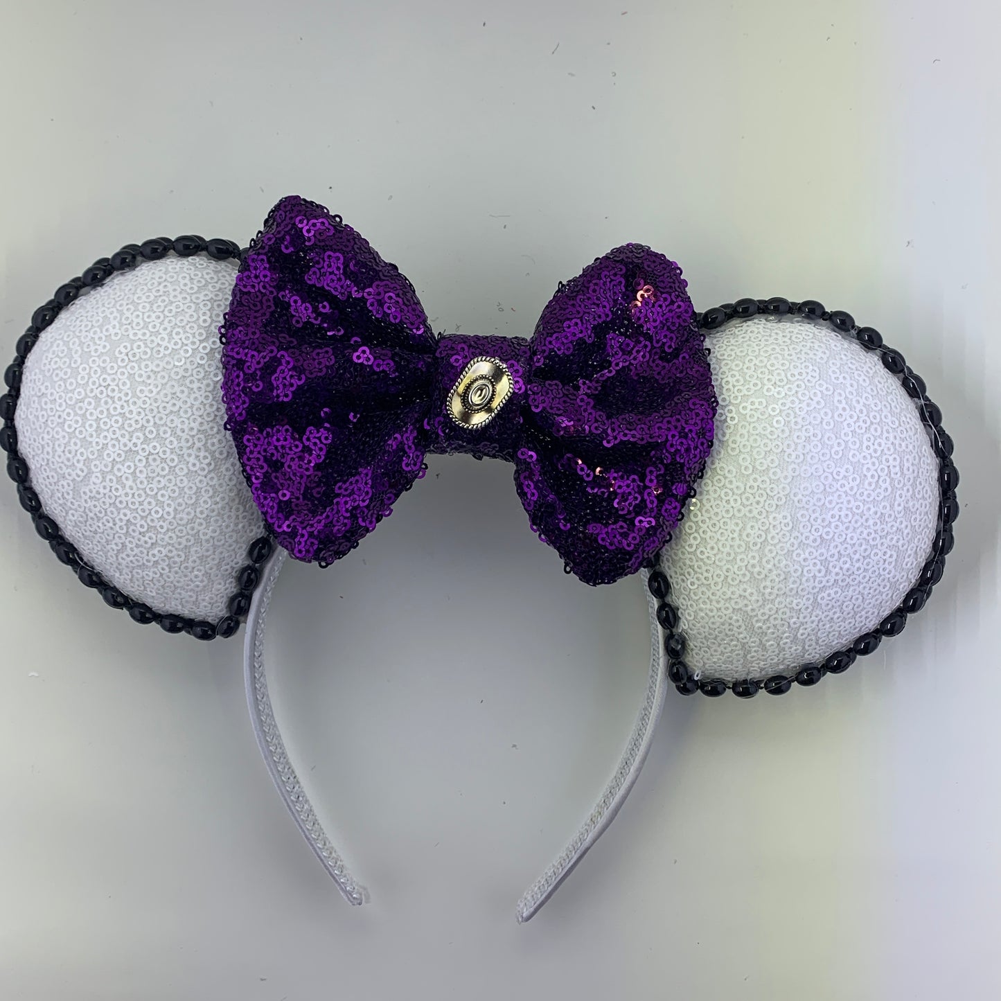 Sequin Ears For Dance Teams (White Base | Black Beads)