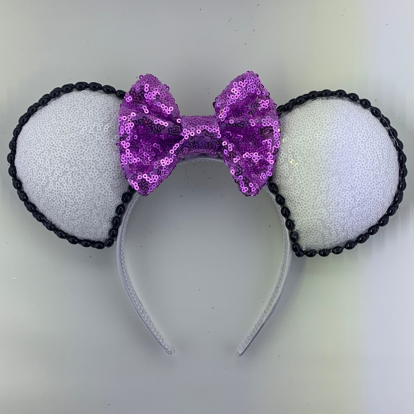 Sequin Ears For Dance Teams (White Base | Black Beads)