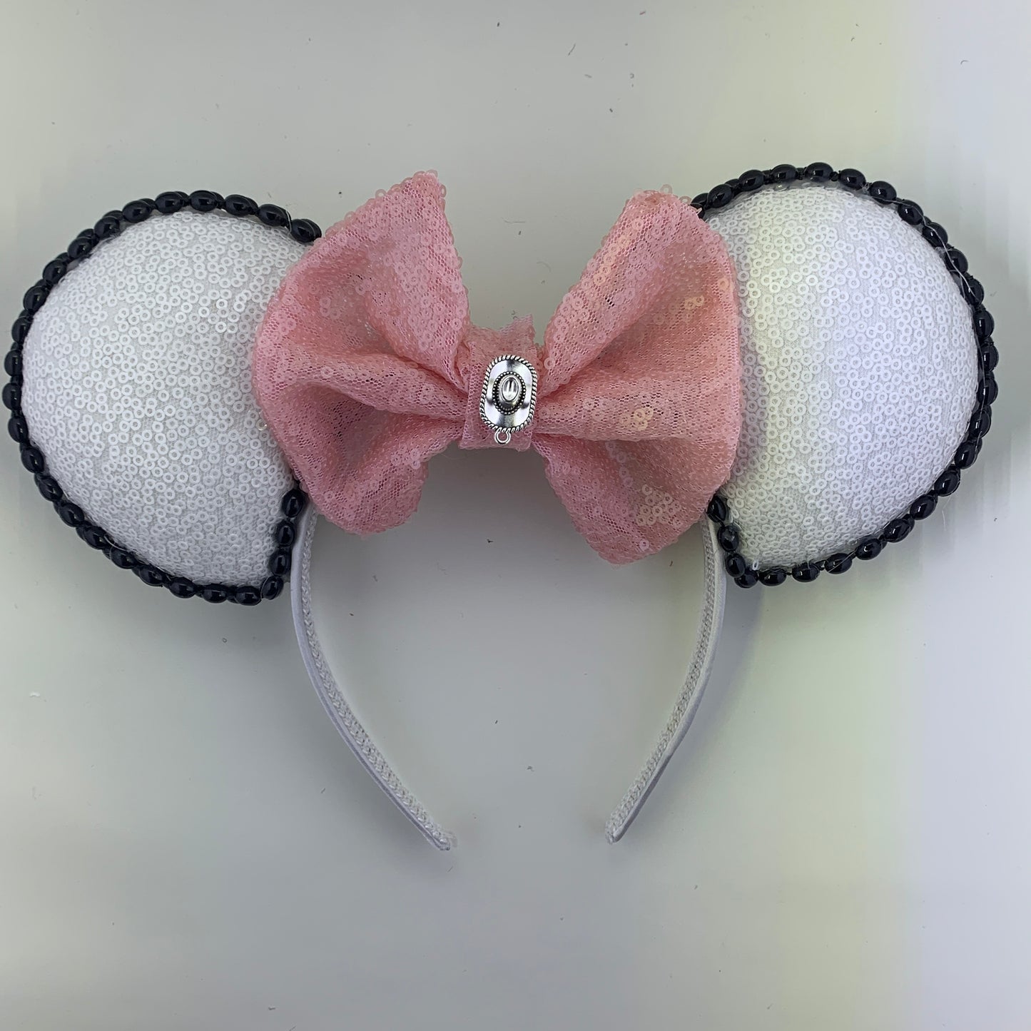 Sequin Ears For Dance Teams (White Base | Black Beads)
