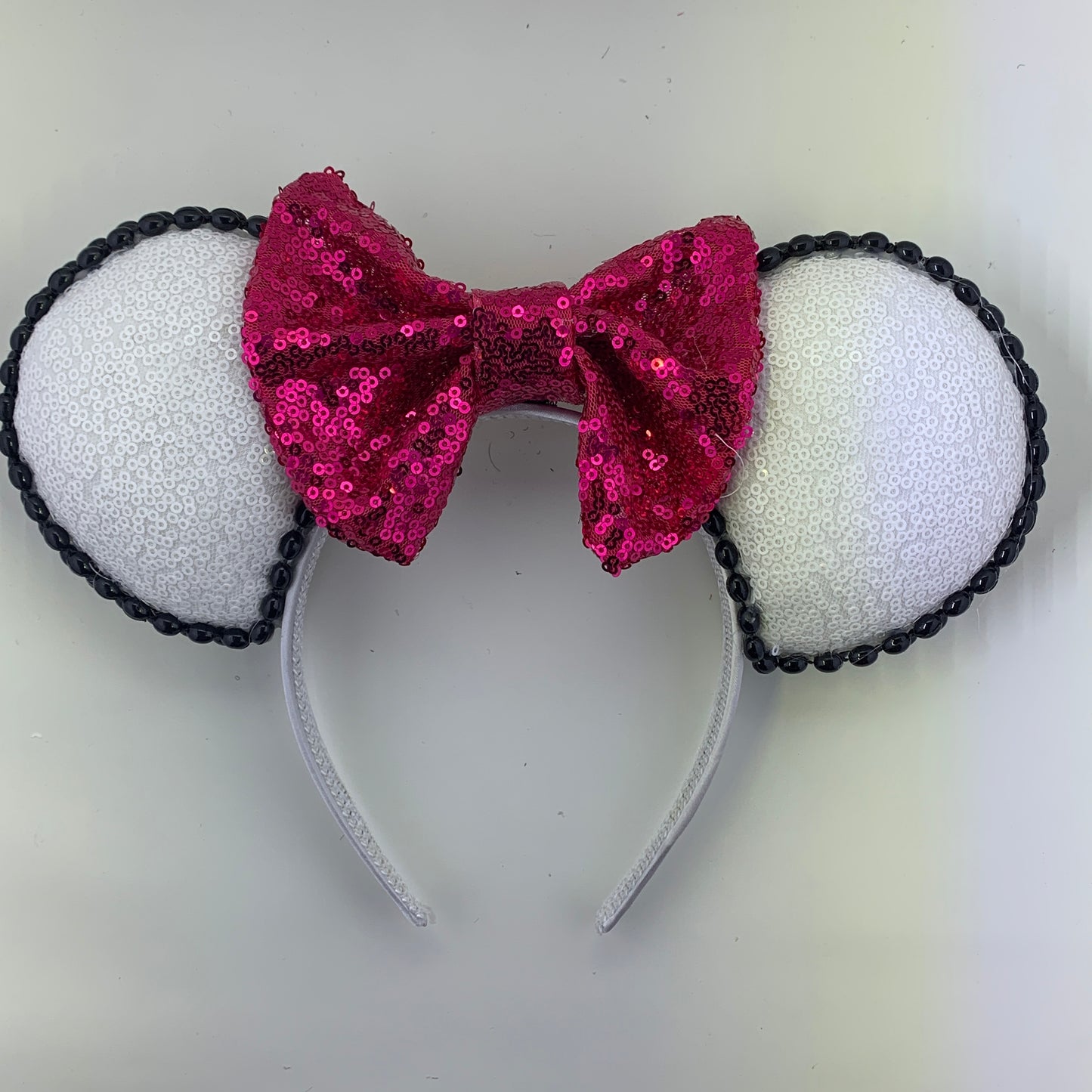 Sequin Ears For Dance Teams (White Base | Black Beads)