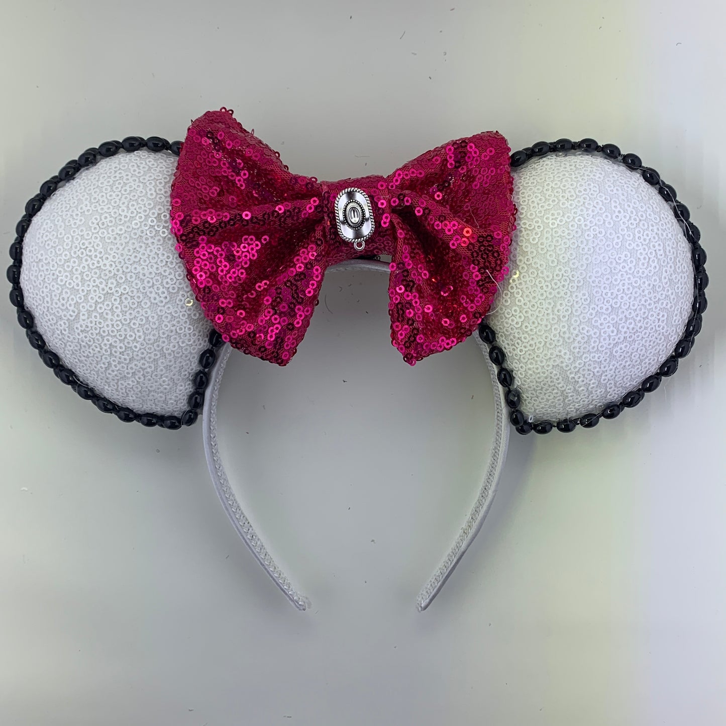 Sequin Ears For Dance Teams (White Base | Black Beads)