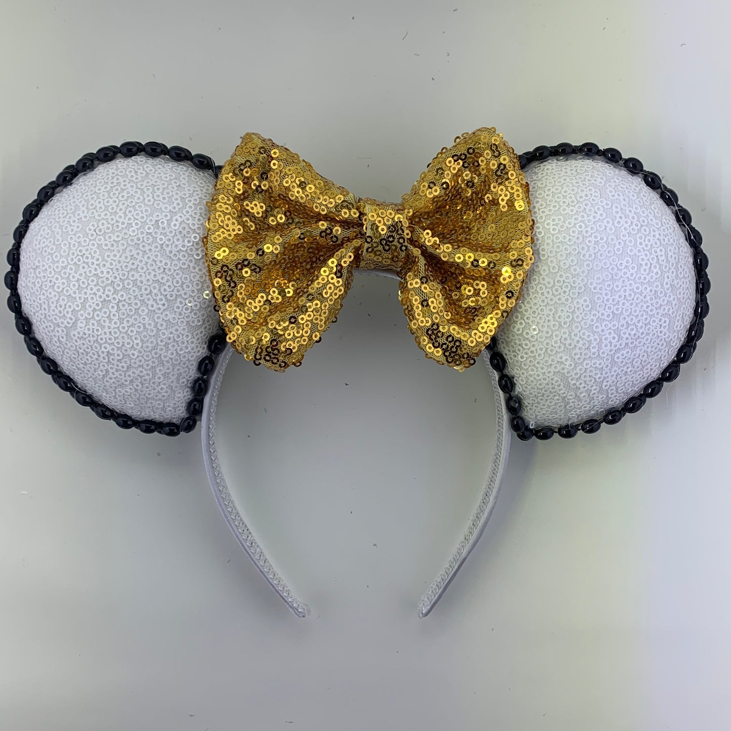Sequin Ears For Dance Teams (White Base | Black Beads)