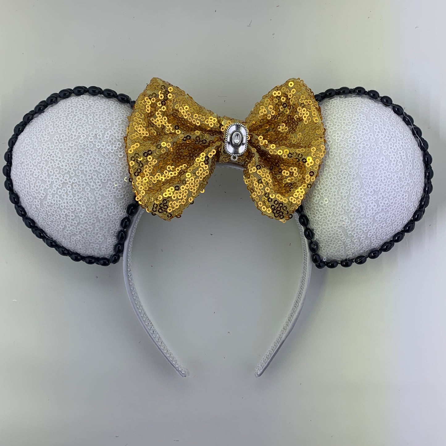 Sequin Ears For Dance Teams (White Base | Black Beads)