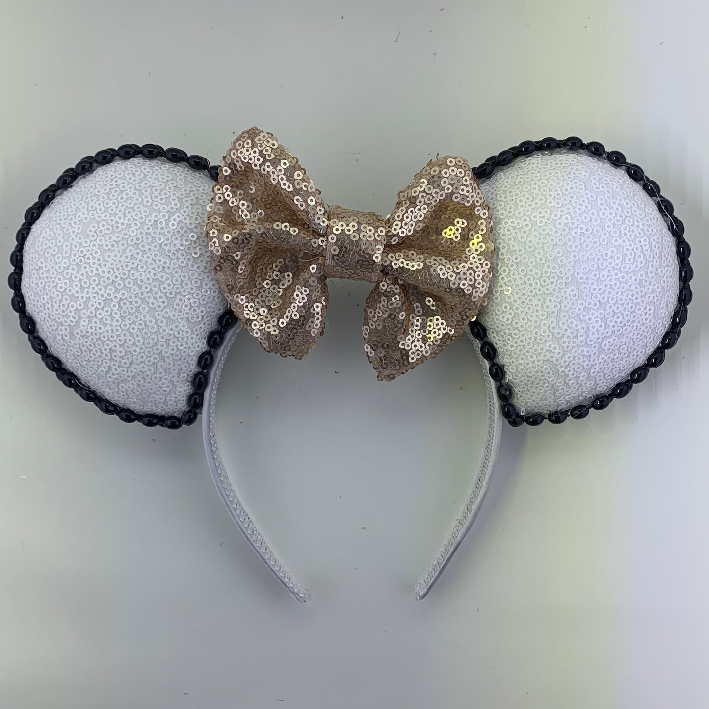 Sequin Ears For Dance Teams (White Base | Black Beads)