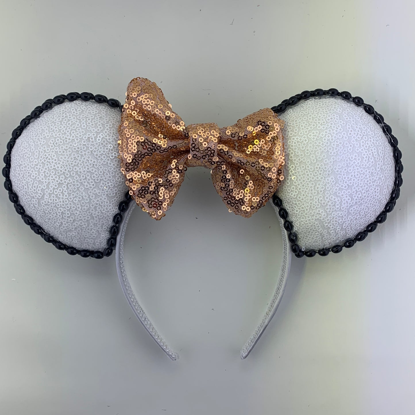 Sequin Ears For Dance Teams (White Base | Black Beads)
