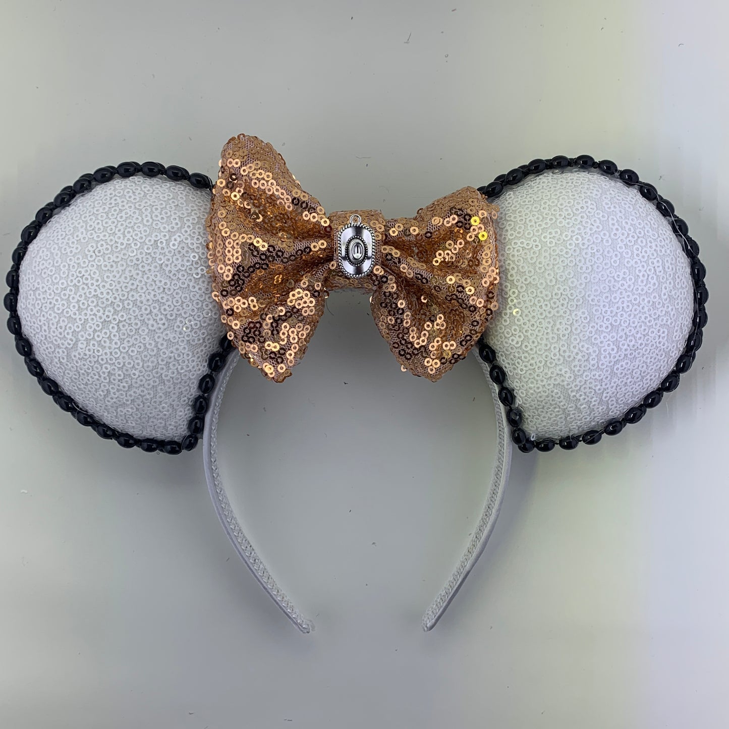 Sequin Ears For Dance Teams (White Base | Black Beads)