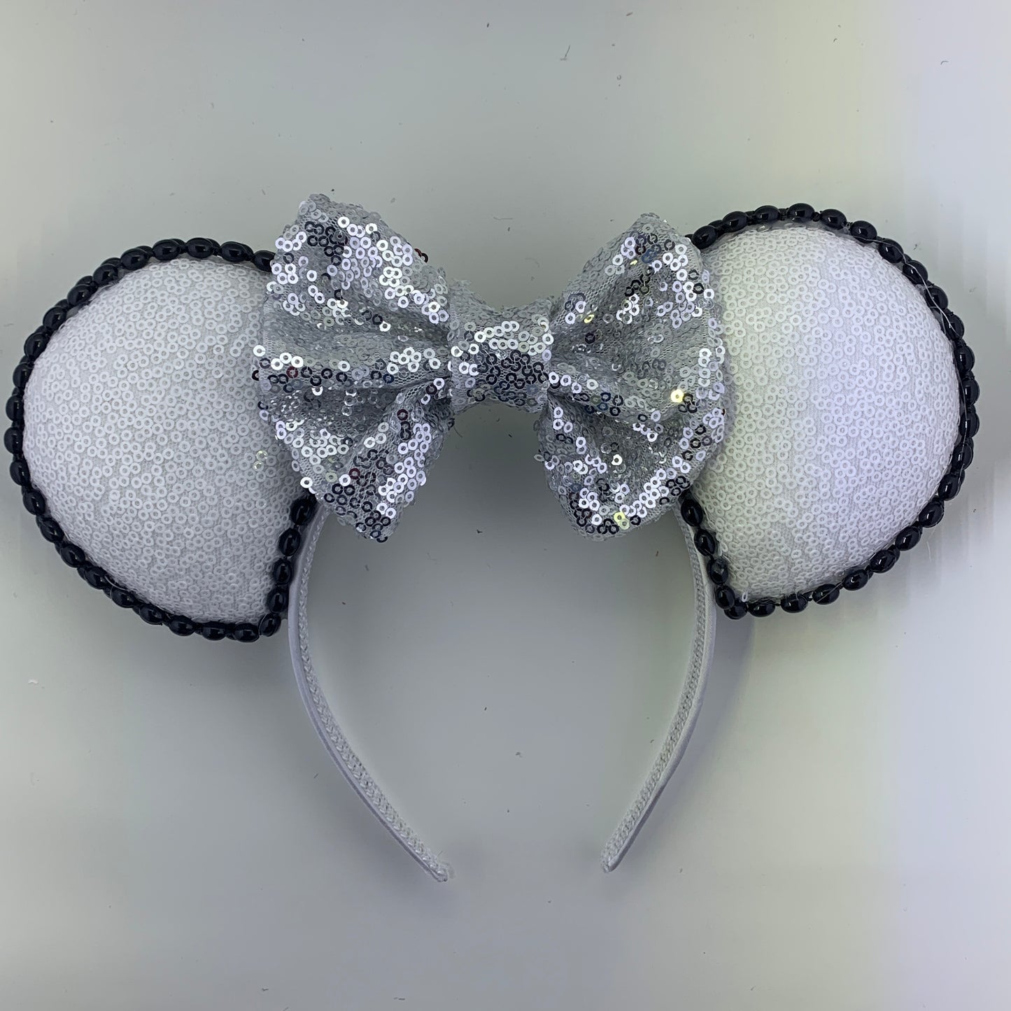 Sequin Ears For Dance Teams (White Base | Black Beads)