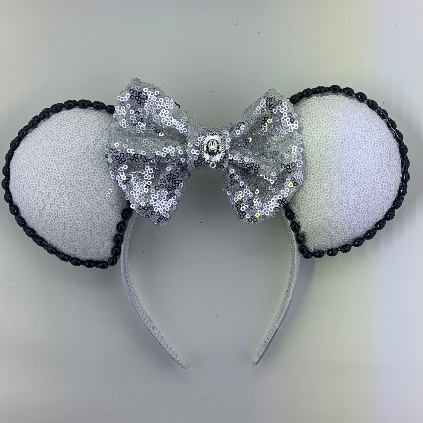 Sequin Ears For Dance Teams (White Base | Black Beads)