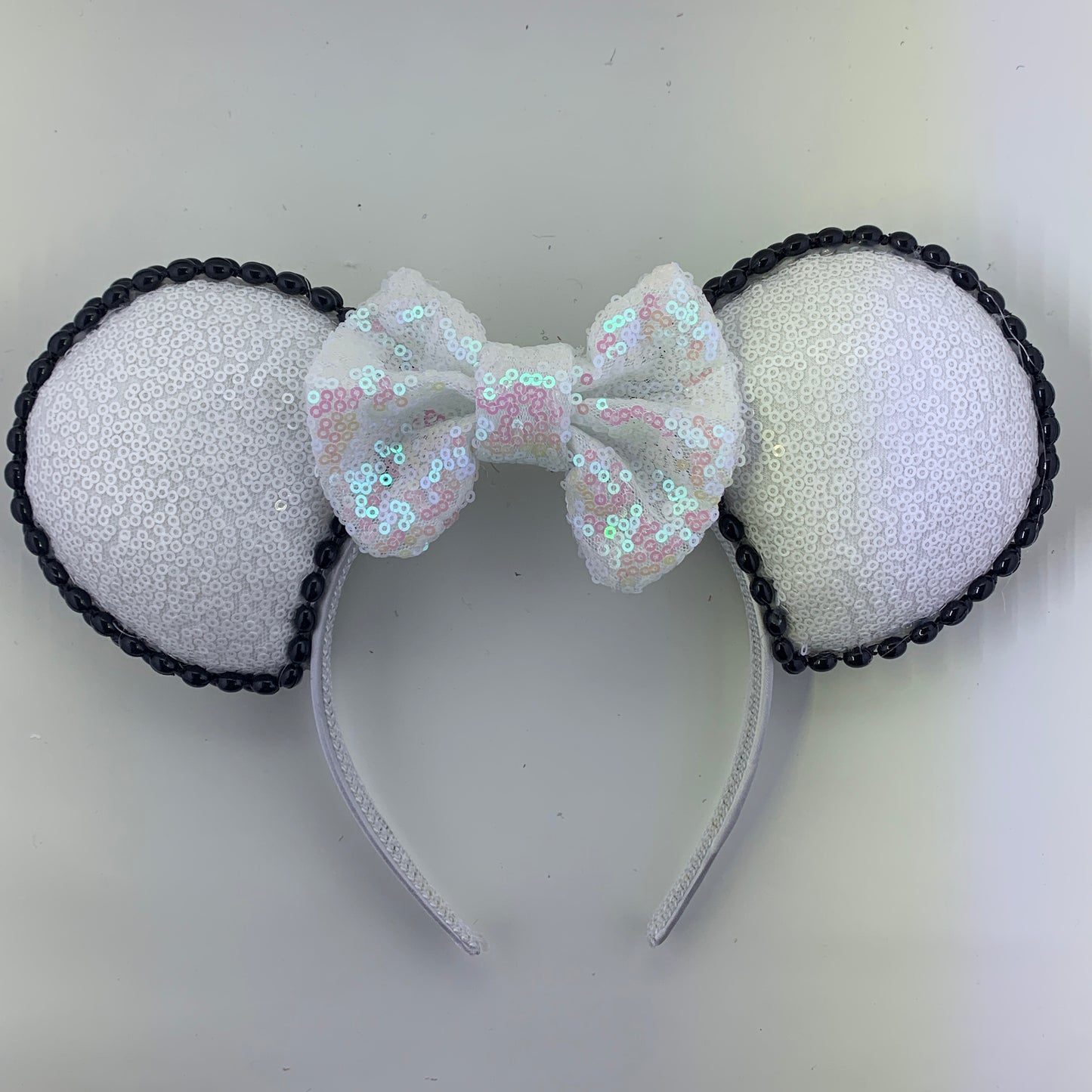 Sequin Ears For Dance Teams (White Base | Black Beads)
