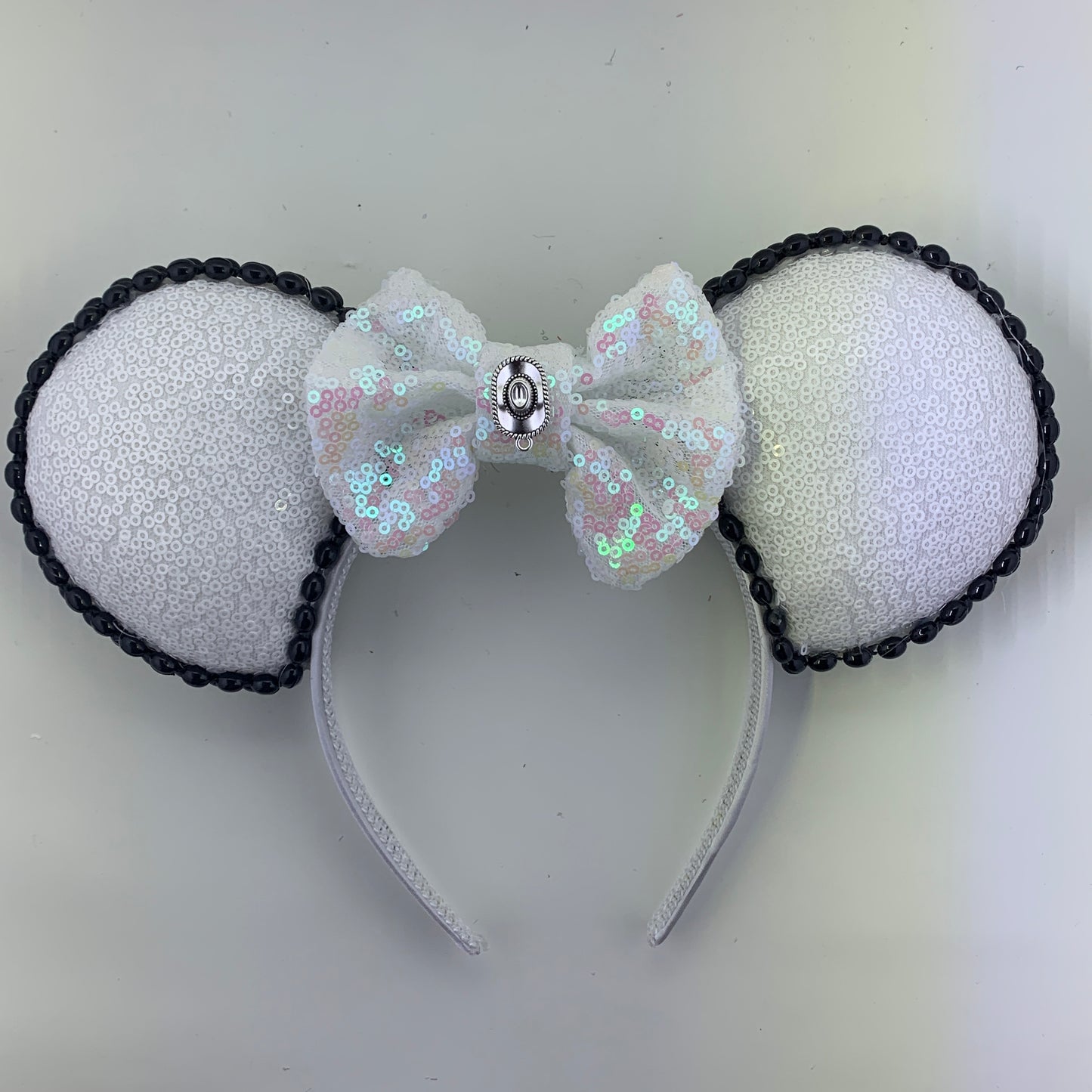 Sequin Ears For Dance Teams (White Base | Black Beads)